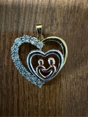 Tri color Heart mother and child pendant